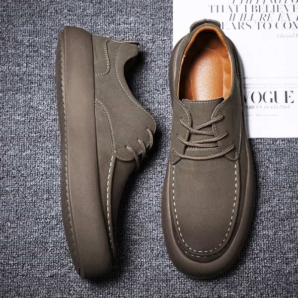 Retro Style Breathable Leather Casual Shoe – Khaki - Image 3