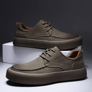 Retro Style Breathable Leather Casual Shoe – Khaki