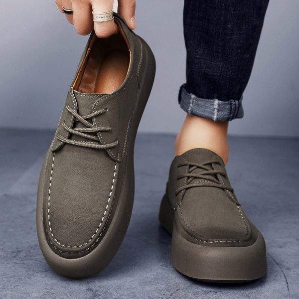 Retro Style Breathable Leather Casual Shoe – Khaki - Image 4