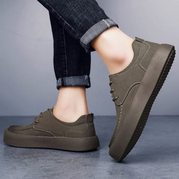 Retro Style Breathable Leather Casual Shoe – Khaki - Image 5